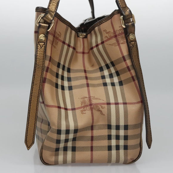 BURBERRY Nova Check Shoulder Bag PVC Beige Brown gold Auth BA684