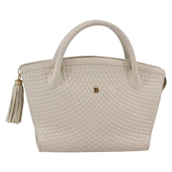 BALLY Hand Bag Leather White Auth BA6841