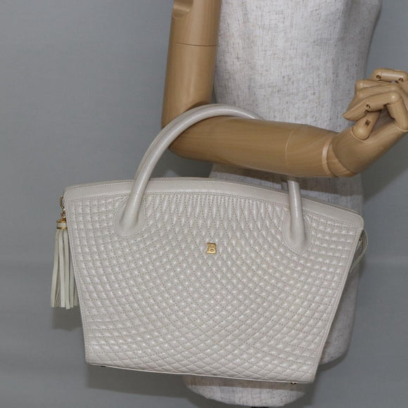 BALLY Hand Bag Leather White Auth BA6841