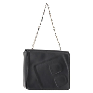 BALLY Chain Shoulder Bag Leather Black Auth BA6843