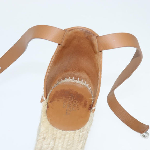 HERMES Tipoli Espadrilles Shoes Raffia Beige Auth BA6845