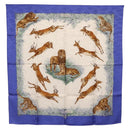 HERMES Carre 90 Scarf ""kenya"" Silk Blue Auth BA6850-1