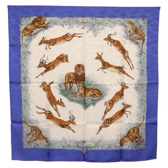 HERMES Carre 90 Scarf ""kenya"" Silk Blue Auth BA6850