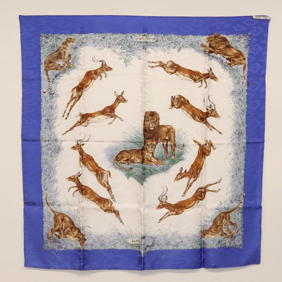 HERMES Carre 90 Scarf ""kenya"" Silk Blue Auth BA6850