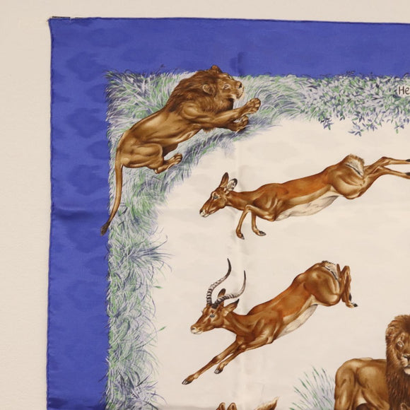 HERMES Carre 90 Scarf ""kenya"" Silk Blue Auth BA6850