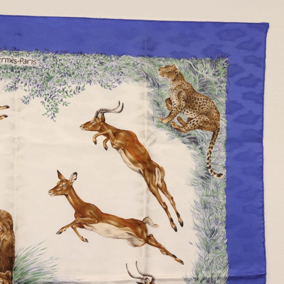 HERMES Carre 90 Scarf ""kenya"" Silk Blue Auth BA6850