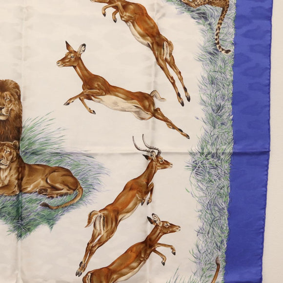 HERMES Carre 90 Scarf ""kenya"" Silk Blue Auth BA6850