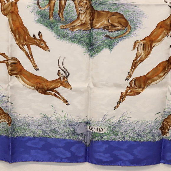 HERMES Carre 90 Scarf ""kenya"" Silk Blue Auth BA6850