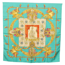 HERMES Carre 90 Scarf ""HOMMAGE A CHARLES GARNIER"" Silk Green Auth BA6851