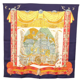 HERMES Carre 90 Scarf ""LATLANTIDE"" Silk Navy Auth BA6852