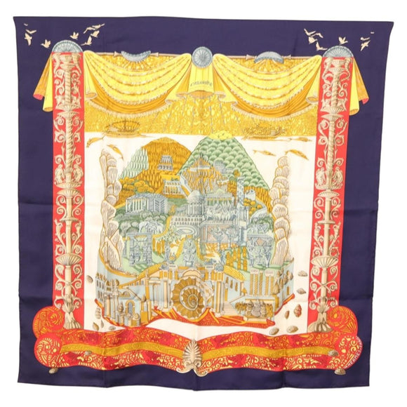 HERMES Carre 90 Scarf ""LATLANTIDE"" Silk Navy Auth BA6852