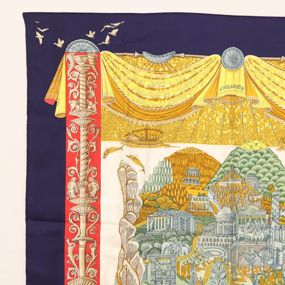 HERMES Carre 90 Scarf ""LATLANTIDE"" Silk Navy Auth BA6852