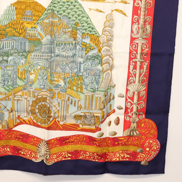HERMES Carre 90 Scarf ""LATLANTIDE"" Silk Navy Auth BA6852