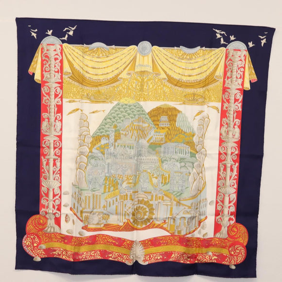 HERMES Carre 90 Scarf ""LATLANTIDE"" Silk Navy Auth BA6852