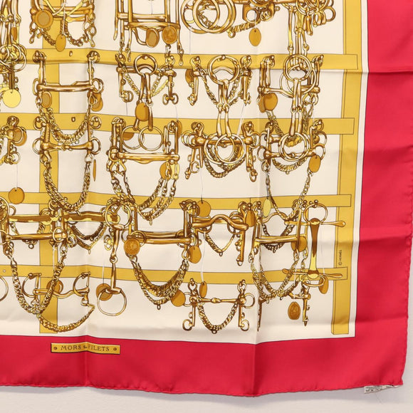 HERMES Carre 90 Scarf ""MORS&FILETS"" Silk Pink Auth BA6853