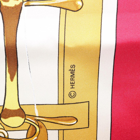 HERMES Carre 90 Scarf ""MORS&FILETS"" Silk Pink Auth BA6853