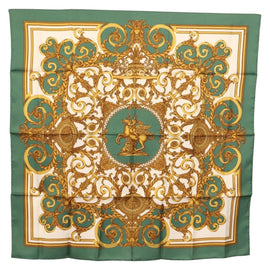 HERMES Carre 90 Scarf ""LES TUILERIES"" Silk Green Auth BA6854