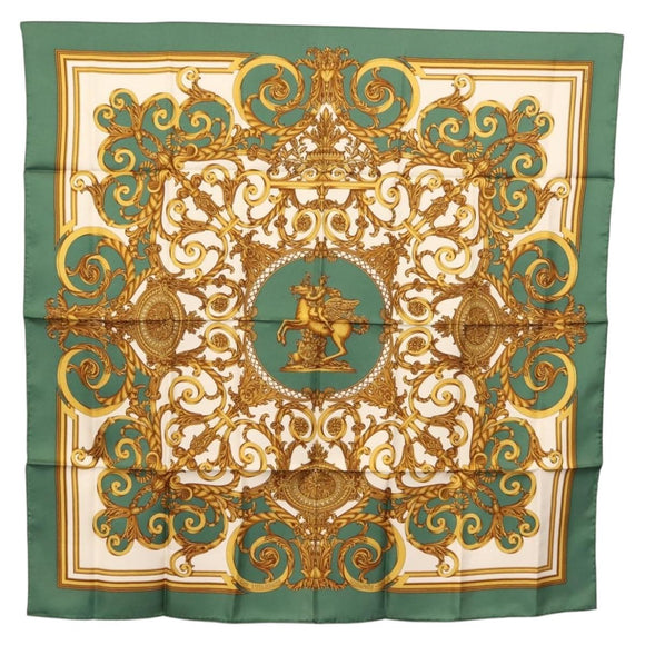 HERMES Carre 90 Scarf ""LES TUILERIES"" Silk Green Auth BA6854