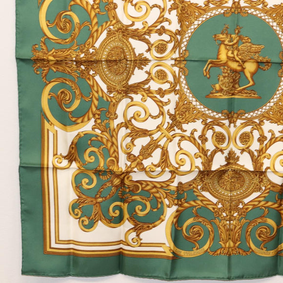HERMES Carre 90 Scarf ""LES TUILERIES"" Silk Green Auth BA6854