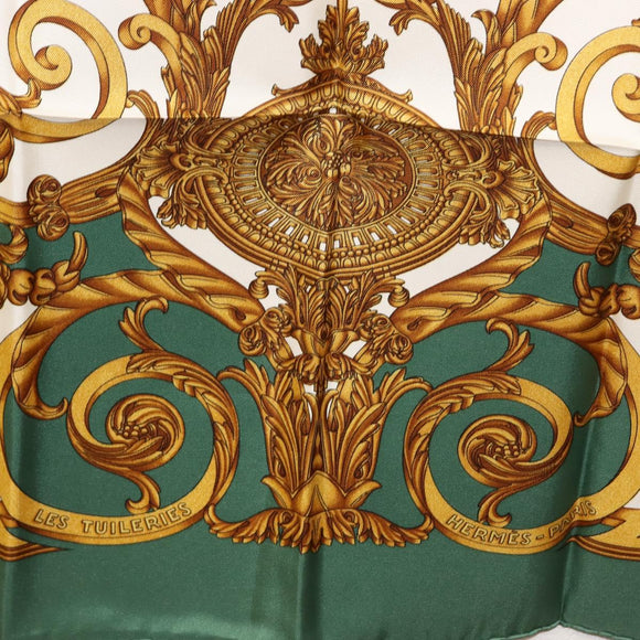 HERMES Carre 90 Scarf ""LES TUILERIES"" Silk Green Auth BA6854
