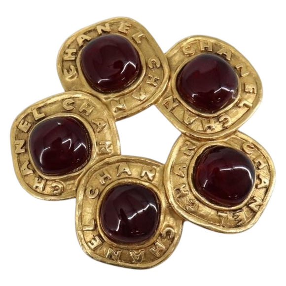 CHANEL Brooch metal Gold CC Auth BA6857