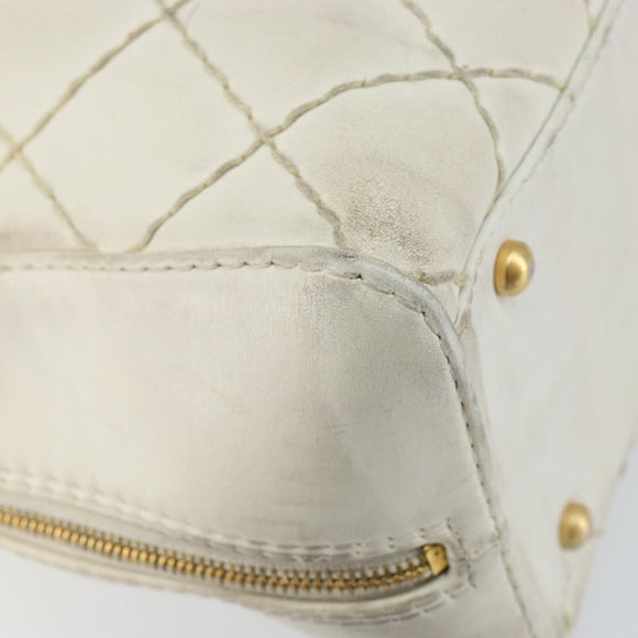 CHANEL Wild Stitch Handtas Leer Wit Goud CC Auth BA6858