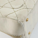 CHANEL Wild Stitch Hand Bag Leather White Gold CC Auth BA6858-17