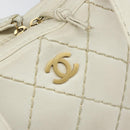 CHANEL Wild Stitch Hand Bag Leather White Gold CC Auth BA6858-18