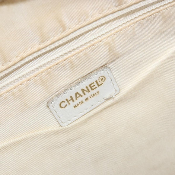 CHANEL Wild Stitch Hand Bag Leather White Gold CC Auth BA6858