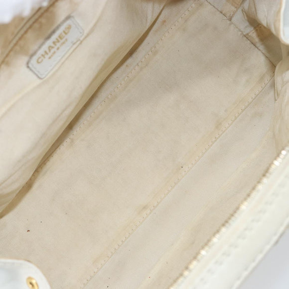 CHANEL Wild Stitch Hand Bag Leather White Gold CC Auth BA6858