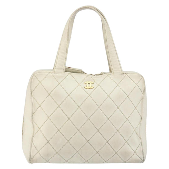 CHANEL Wild Stitch Handtas Leer Wit Goud CC Auth BA6858