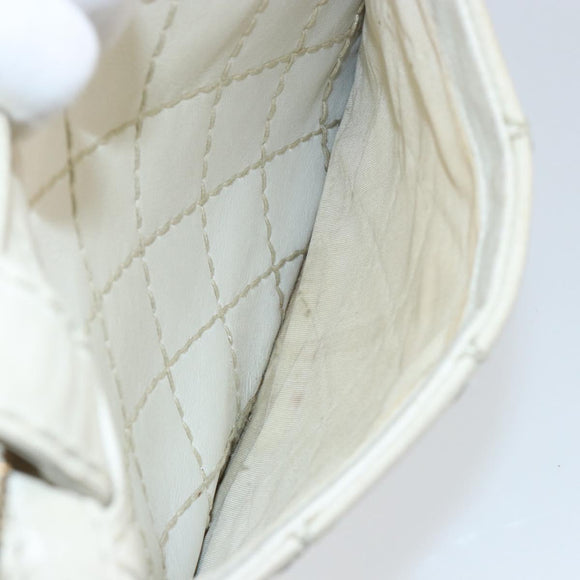 CHANEL Wild Stitch Hand Bag Leather White Gold CC Auth BA6858