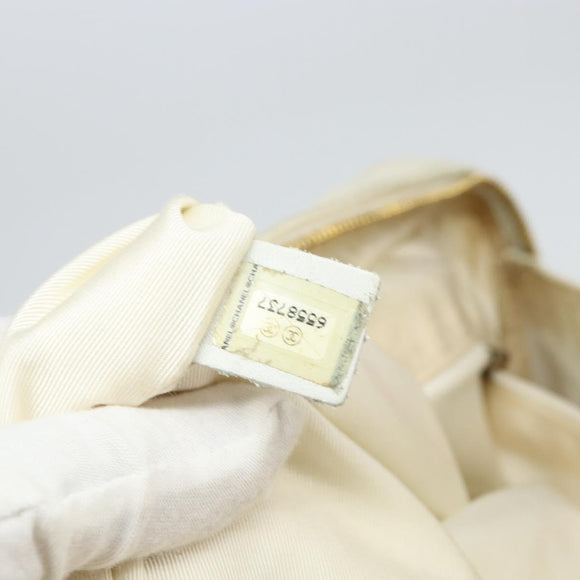 CHANEL Wild Stitch Hand Bag Leather White Gold CC Auth BA6858