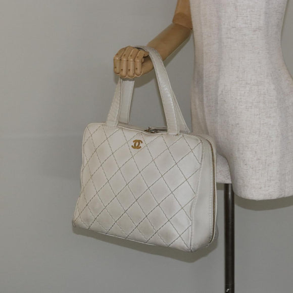 CHANEL Wild Stitch Handtas Leer Wit Goud CC Auth BA6858