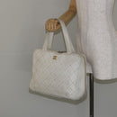 CHANEL Wild Stitch Hand Bag Leather White Gold CC Auth BA6858-25