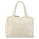 CHANEL Wild Stitch Hand Bag Leather White Gold CC Auth BA6858-13