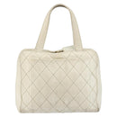 CHANEL Wild Stitch Hand Bag Leather White Gold CC Auth BA6858-2