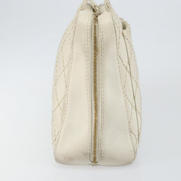 CHANEL Wild Stitch Hand Bag Leather White Gold CC Auth BA6858