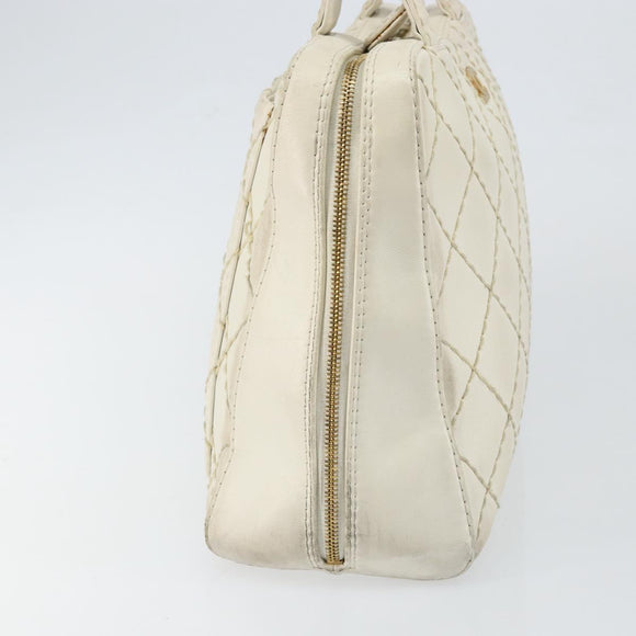 CHANEL Wild Stitch Hand Bag Leather White Gold CC Auth BA6858