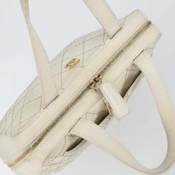 CHANEL Wild Stitch Handtas Leer Wit Goud CC Auth BA6858