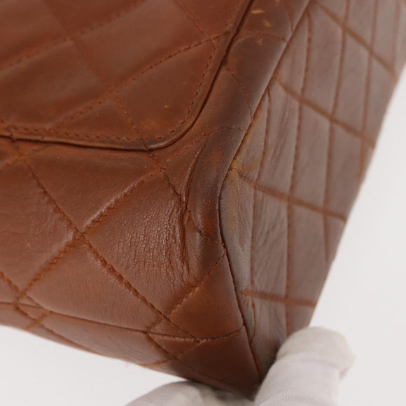 CHANEL Matelasse Chain Shoulder Bag Lamb Skin Brown Gold CC Auth BA6859