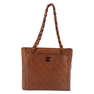 CHANEL Matelasse Chain Shoulder Bag Lamb Skin Brown Gold CC Auth BA6859 - 0