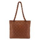 CHANEL Matelasse Chain Shoulder Bag Lamb Skin Brown Gold CC Auth BA6859-3