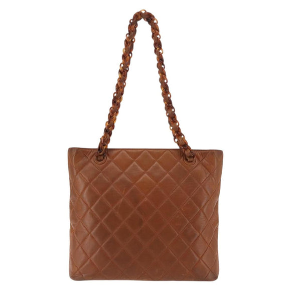 CHANEL Matelasse Chain Shoulder Bag Lamb Skin Brown Gold CC Auth BA6859