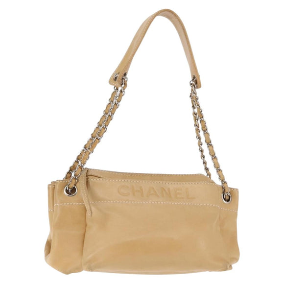 CHANEL Shoulder Bag Lamb Skin Beige CC Auth BA6860