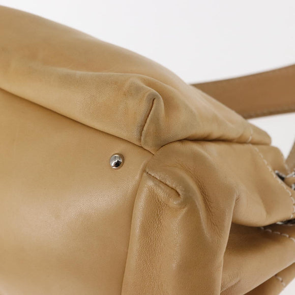 CHANEL Shoulder Bag Lamb Skin Beige CC Auth BA6860