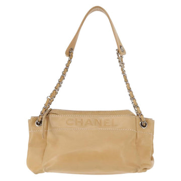 CHANEL Shoulder Bag Lamb Skin Beige CC Auth BA6860 - 0