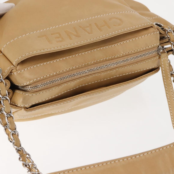 CHANEL Shoulder Bag Lamb Skin Beige CC Auth BA6860