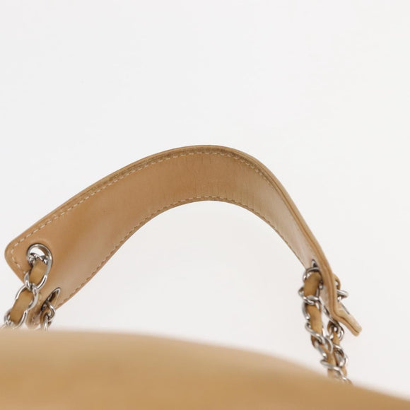 CHANEL Shoulder Bag Lamb Skin Beige CC Auth BA6860