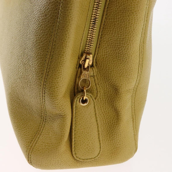 CHANEL Chain Hand Bag Caviar Skin Yellow Gold CC Auth BA6862